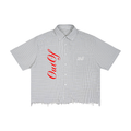 Cropped Out Of Distressed Plaid Boxy Shirt